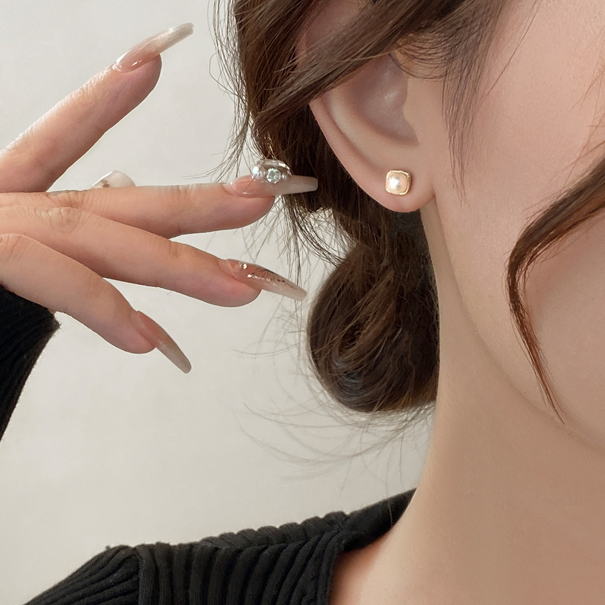 S999纯银足银方形淡水珍珠耳钉女韩国气质简约小众设计感小巧耳饰详情22