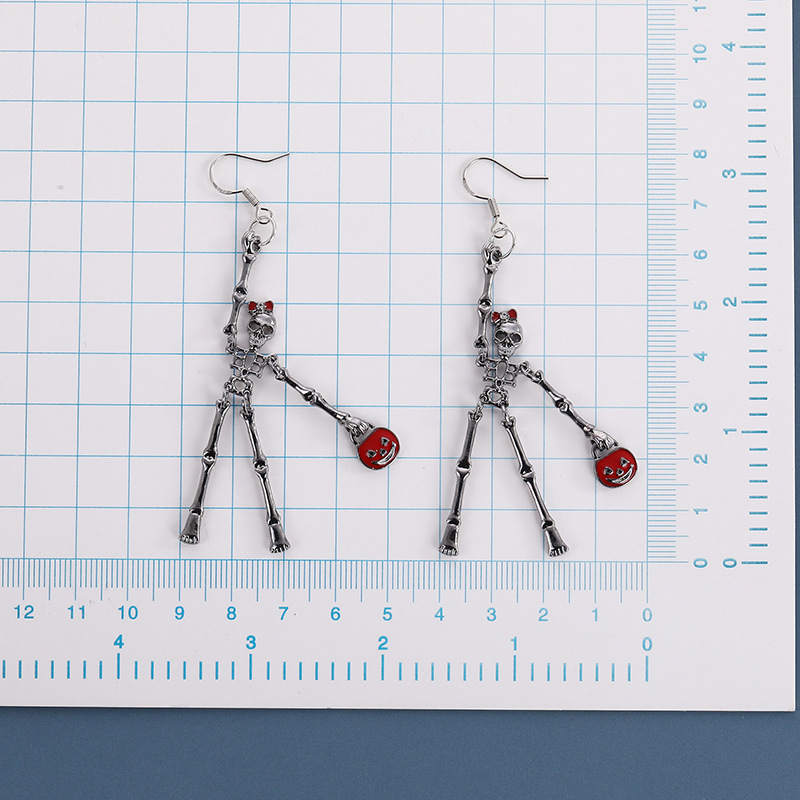 Halloween series Antique PVC human skeleton earrings, terrifying skull key chain accessories, alloy pendants pic 5