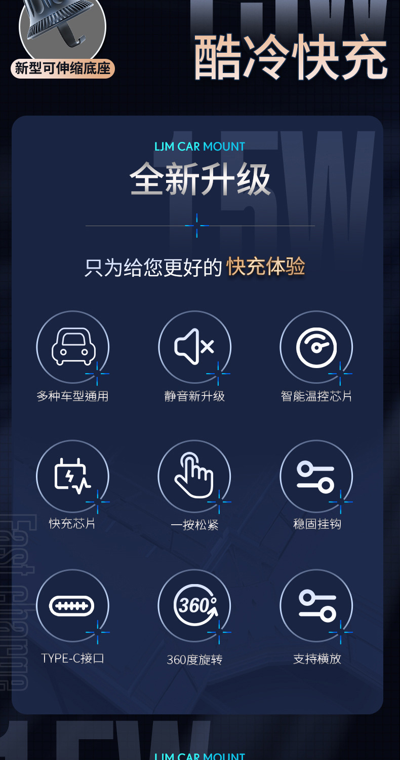 车载手机支架无线充电器15W 快充出风口手机车内专用汽车用品支架详情2