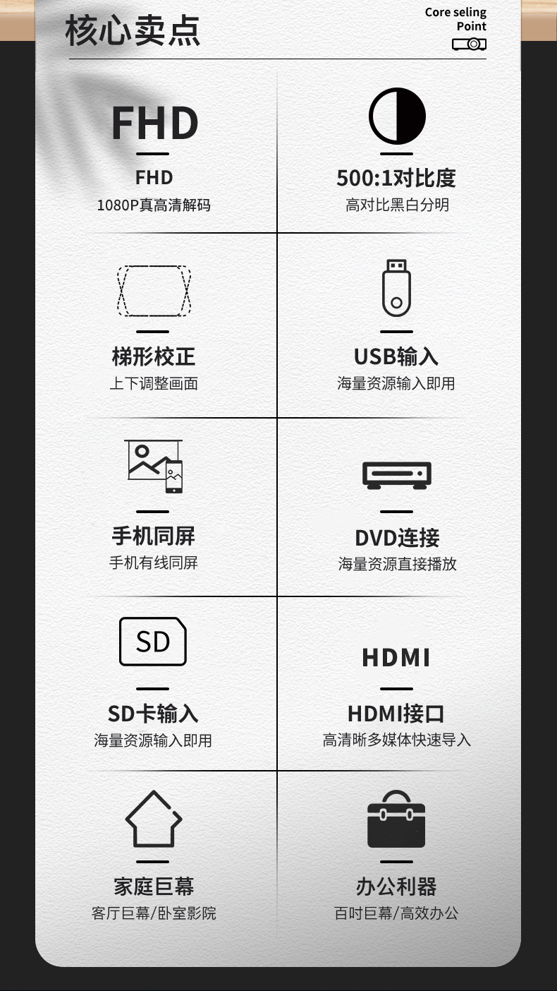 JAVAID   UC80D家用高清1080P跨境投影仪迷你微型便携LED手机投影机详情2