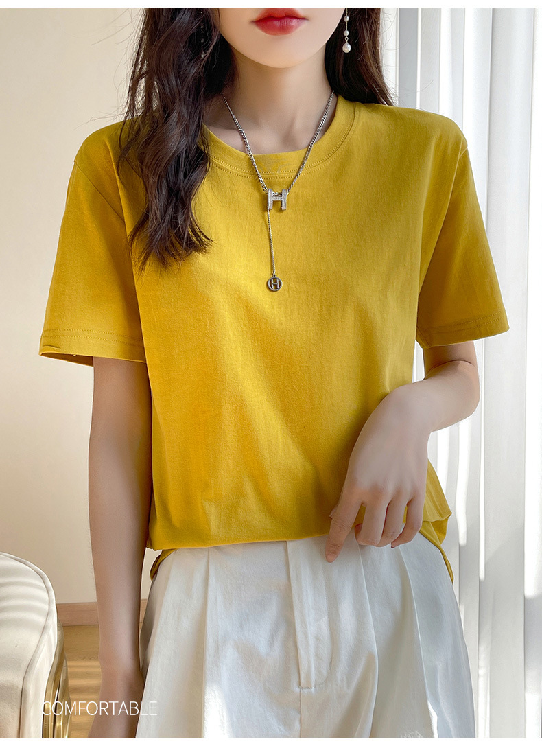 180克纯棉夏季新款短袖女T恤都市休闲纯色圆领款时尚百搭体恤上衣详情42