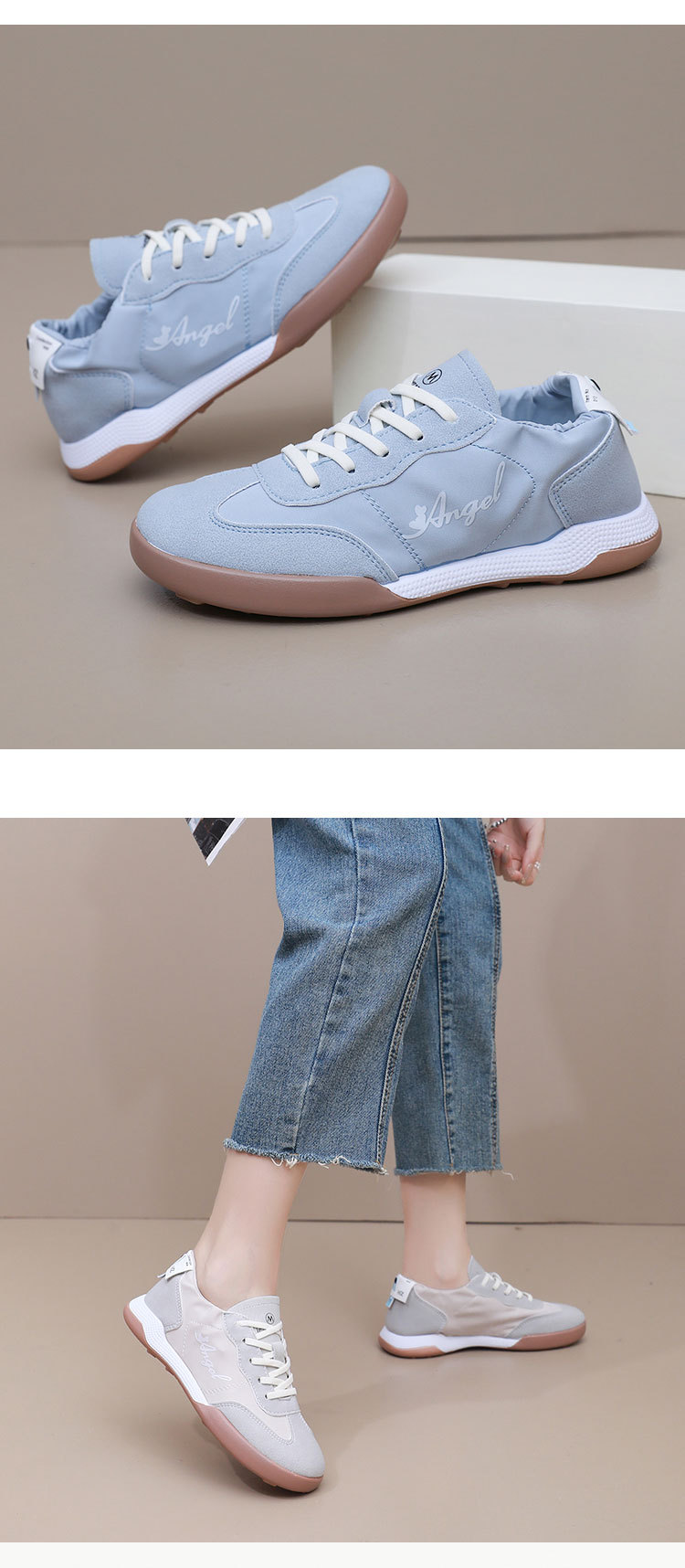 ins韩新款阿甘鞋女2024春夏学生运动跑步鞋休闲鞋松紧拼接休闲鞋详情20
