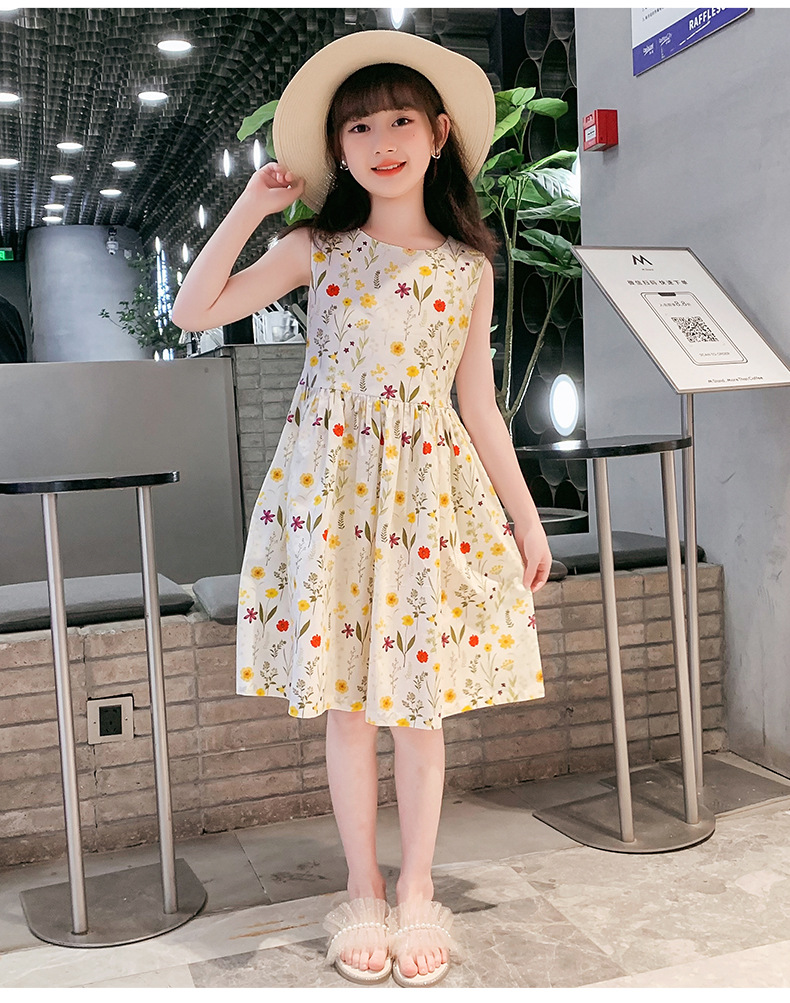 女童夏季全棉连衣裙碎花纯棉公主长裙腰带收腰田园风暑假旅游度假详情18