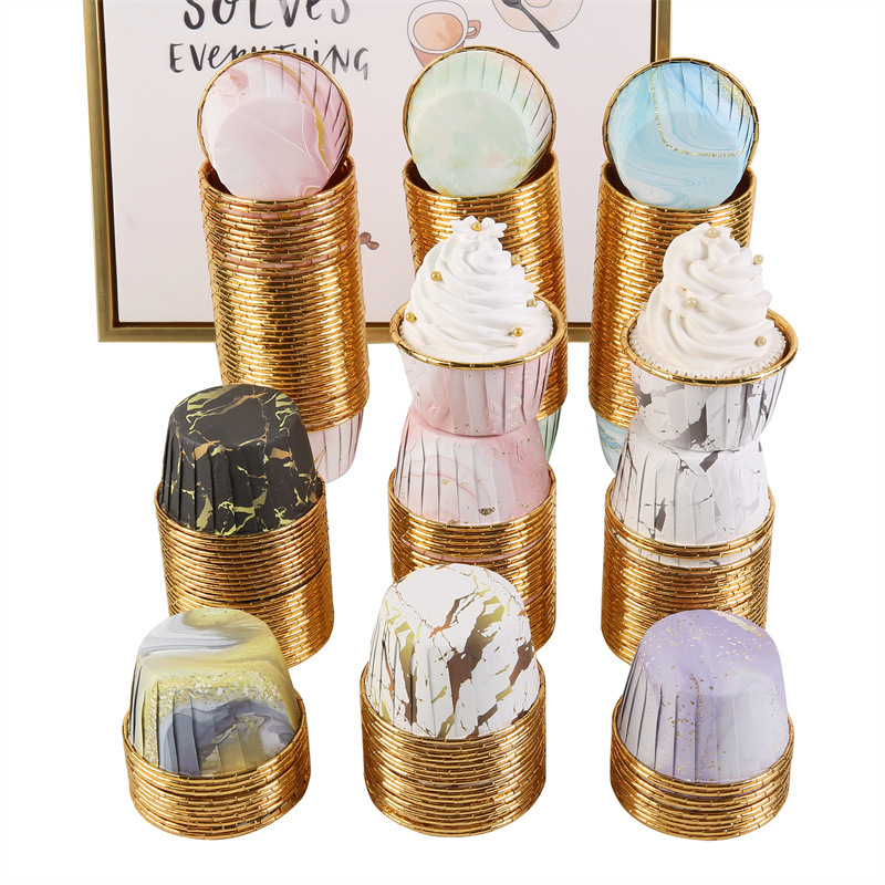 单面金大理石纹蛋糕纸杯耐高温蛋糕专用马芬杯一次性蛋糕纸托详情4