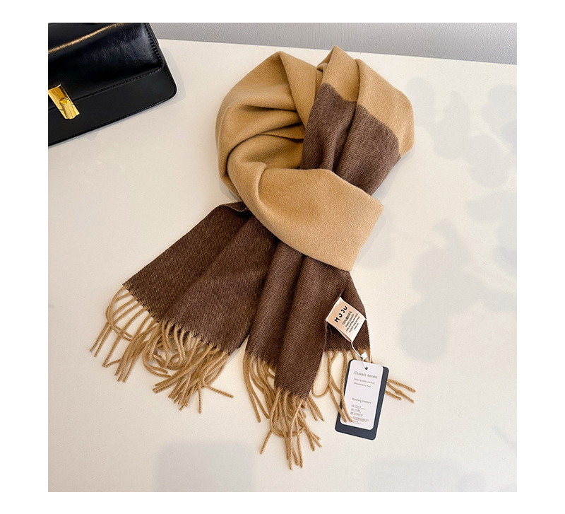 2023流苏拼色羊毛围巾双面披肩两用情侣外搭保暖围脖冬详情15