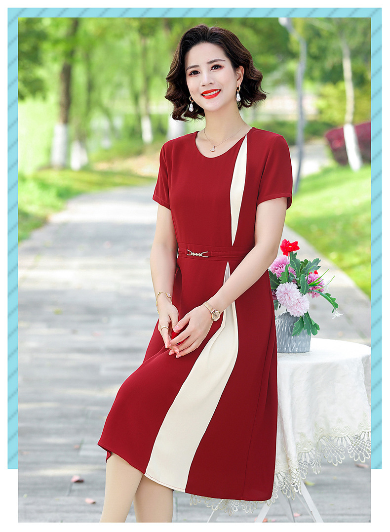 妈妈装夏季连衣裙40岁50中老年短袖女洋气裙子修身中年人薄款长裙详情17