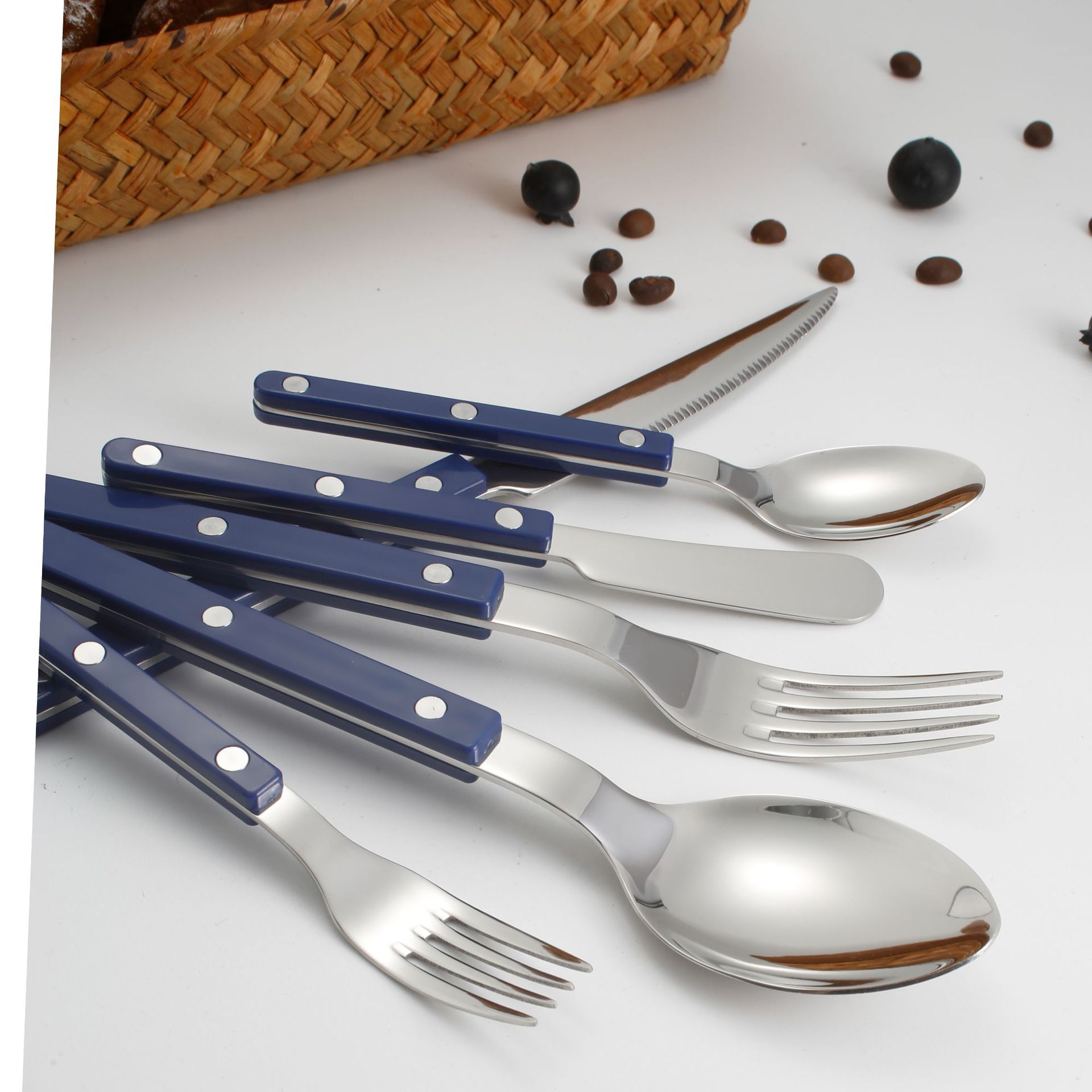 Handle nail tableware, 304 stainless steel tableware, ins Nordic-style spoons, high appearance level acrylic Western-style knives, forks and spoons pic 11