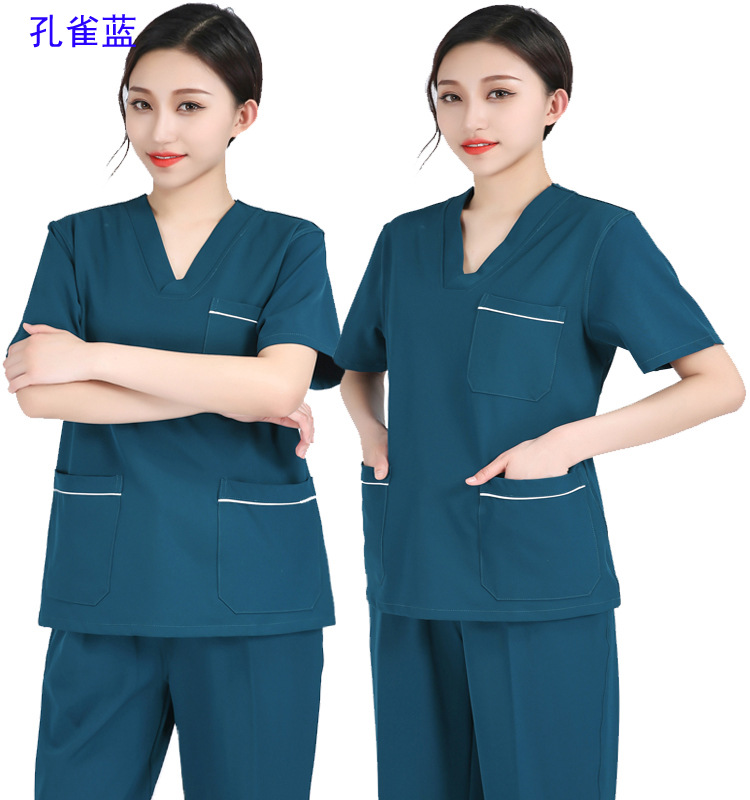 夏季弹力洗手衣夏季女短袖长袖套装护士美容院口腔薄款医生工作服详情19