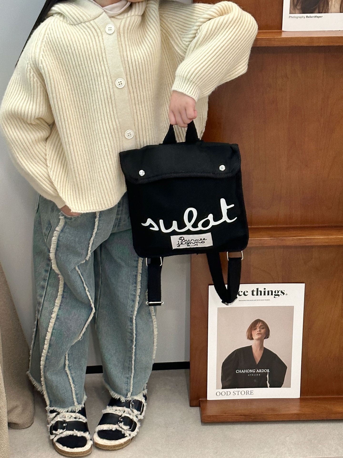 女童秋装套装2023新款元气女孩毛纱外套洋气时髦儿童牛仔阔腿裤潮详情17