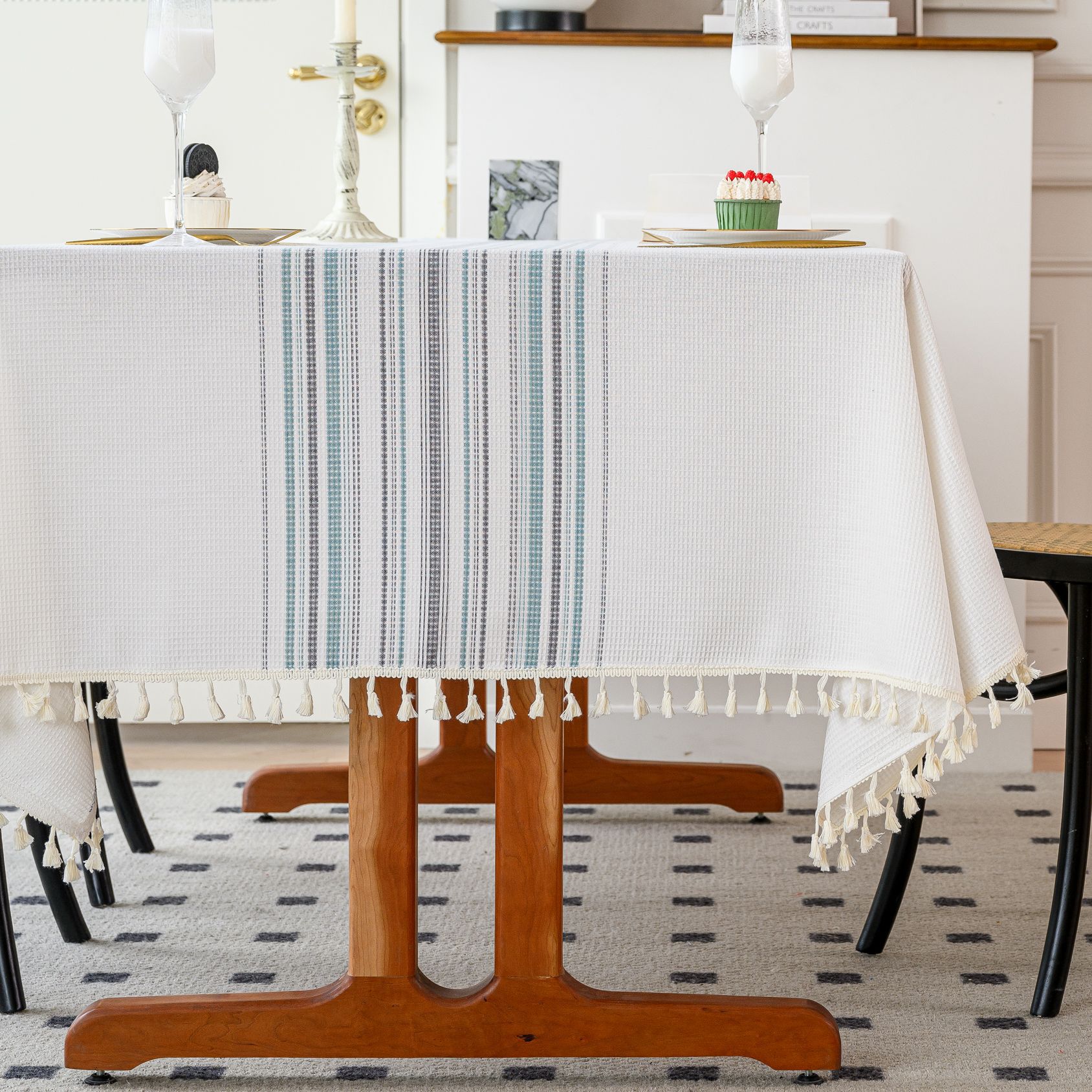 Wholesale of American-style country solid-color household rectangular table fabric, soft and breathable waffle striped coffee table cover fabric pic 32