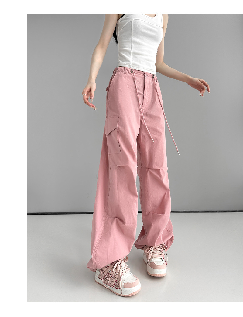 美式白色工装裤女夏季薄款潮流百搭宽松显瘦束脚休闲裤高腰运动裤详情16