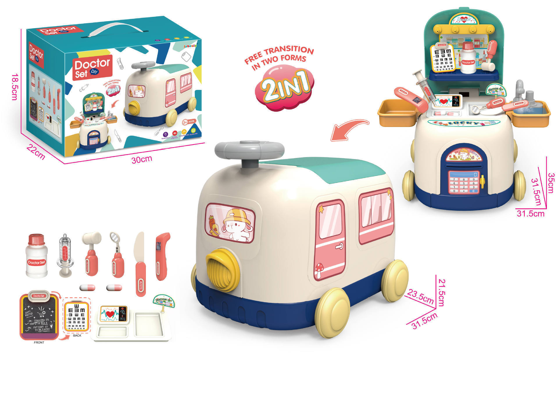 亚马逊跨境儿童火车收纳2合1厨房医具宠物女孩过家家益智场景玩具详情2