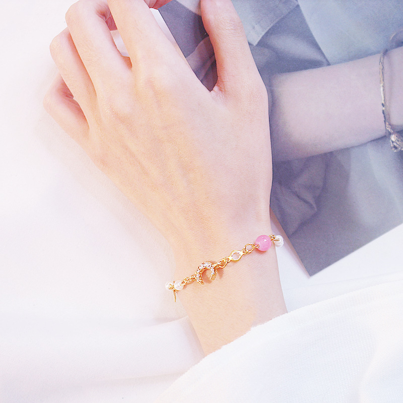 Korean version exquisite crystal bracelet, sweet and girlish heart, star and moon marble bracelet, fresh and delicate strawberry crystal jewelry pic 9