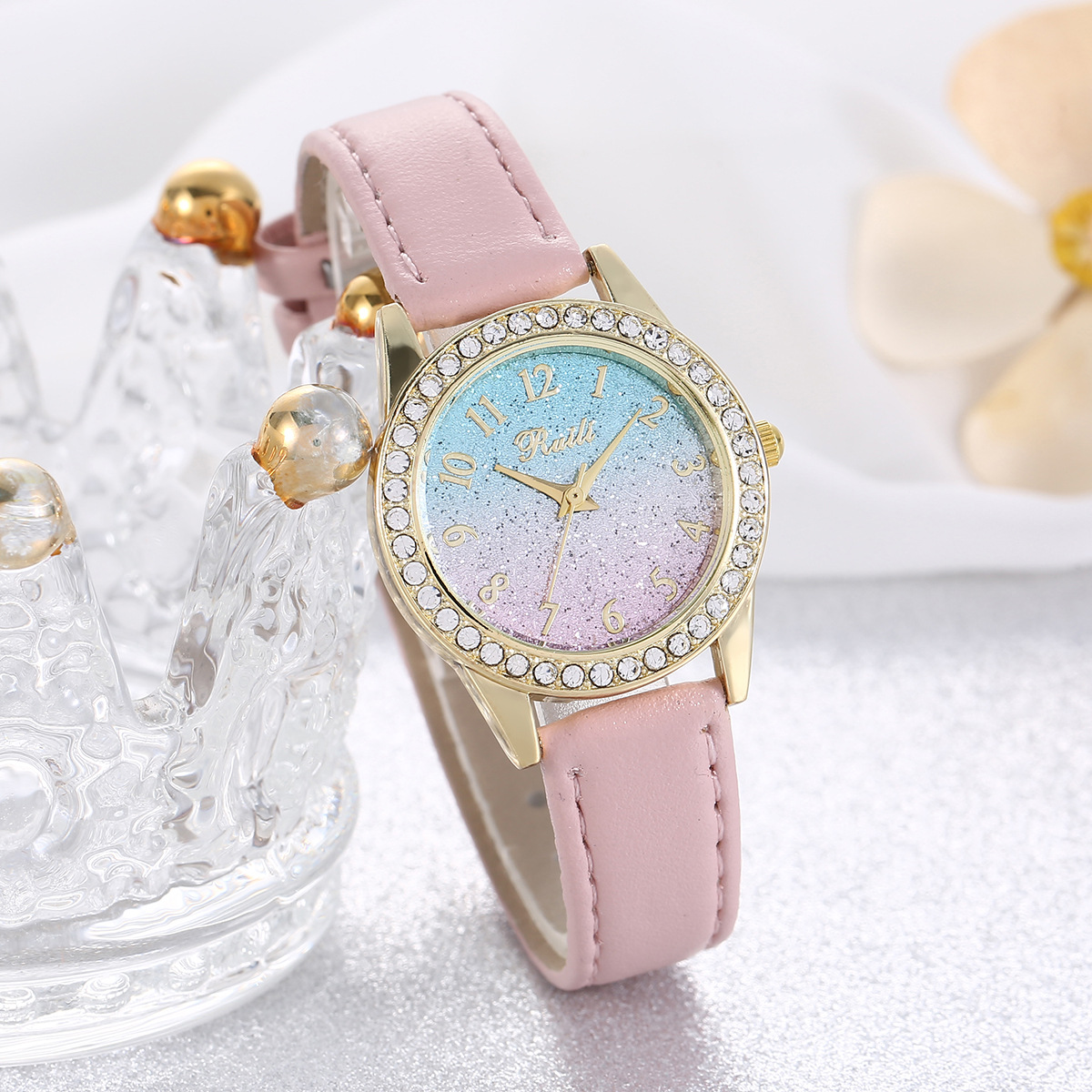 爆款跨境儿童小清新学生风少女动物表盘可爱学生女孩皮带石英手表详情1