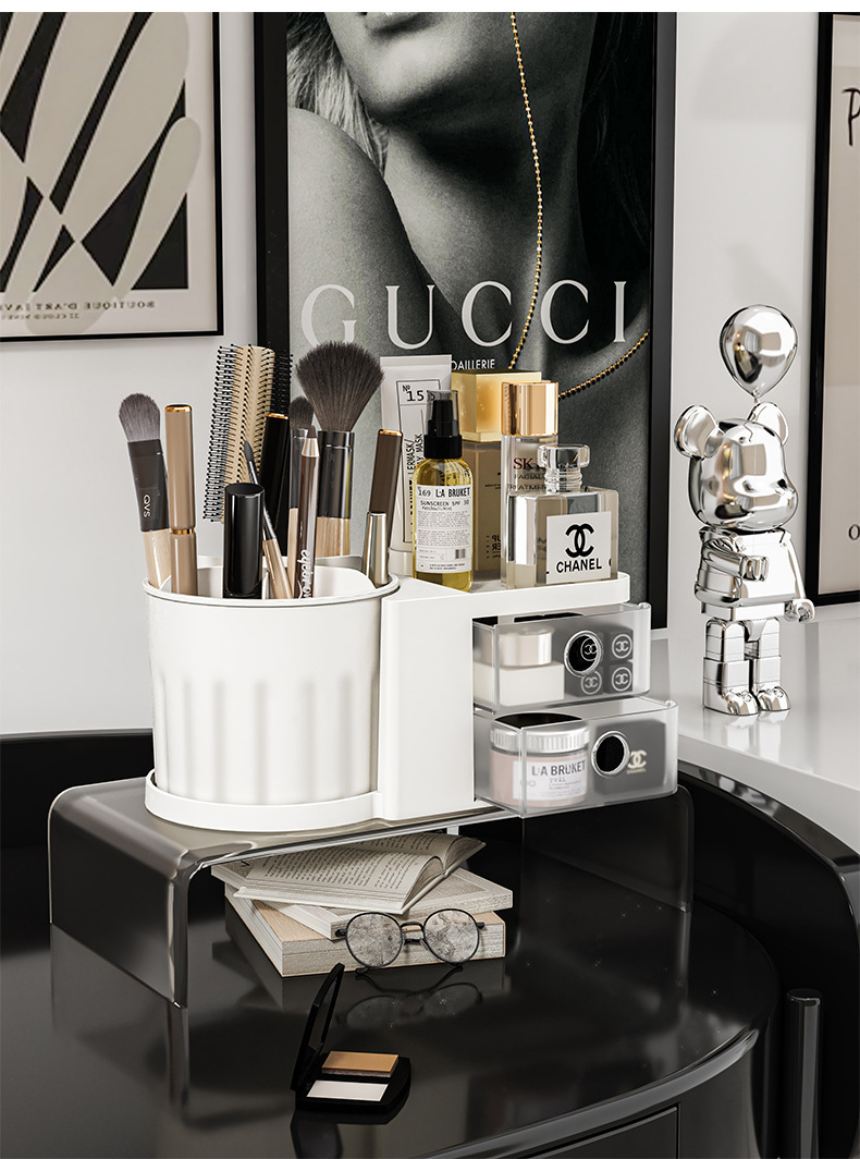 桌面抽屉式化妆刷收纳筒化妆品收纳盒置物架台面梳妆台口红眼影笔详情19