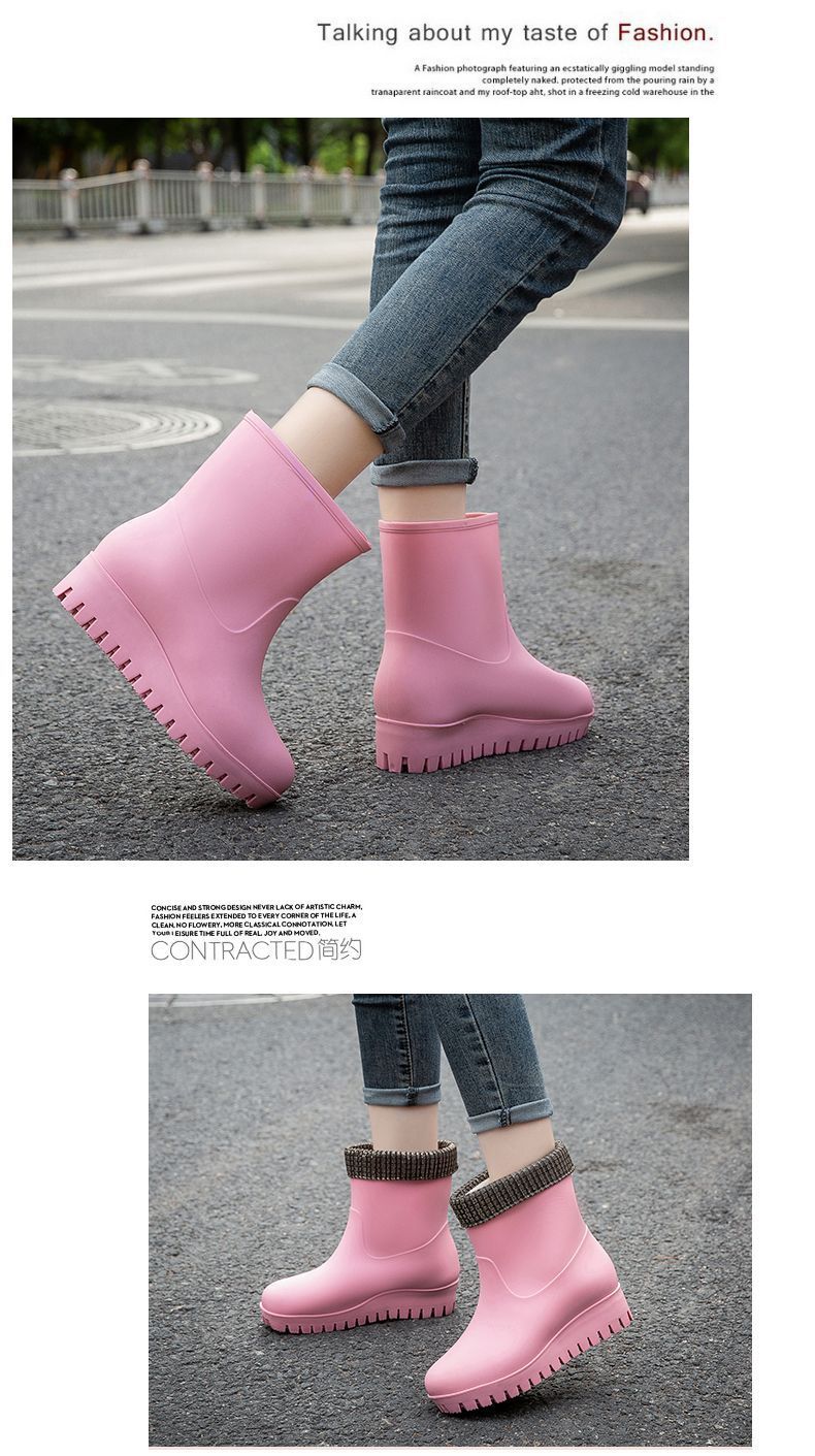 一件代发时尚雨靴女款时尚长筒水鞋防滑厚底增高胶鞋高跟工作雨鞋详情13