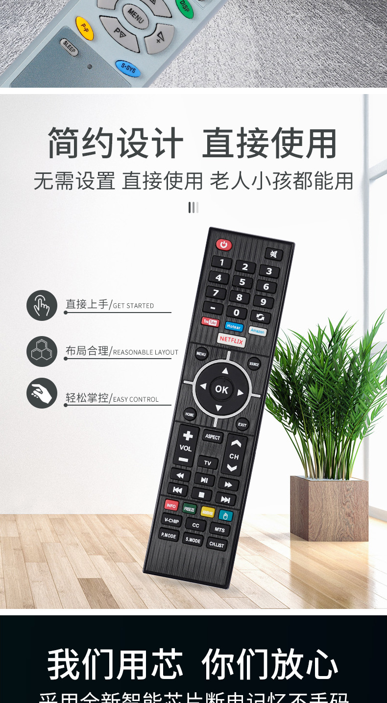 Anhui manufacturer TV remote control English Version Multi-purpose Infrared Smart TV Remote Control pic 4