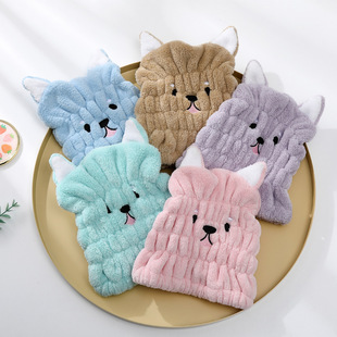 Z 儿童干发帽批发珊瑚绒卡通兔耳朵吸水帽女成人浴帽  一件代发详情3