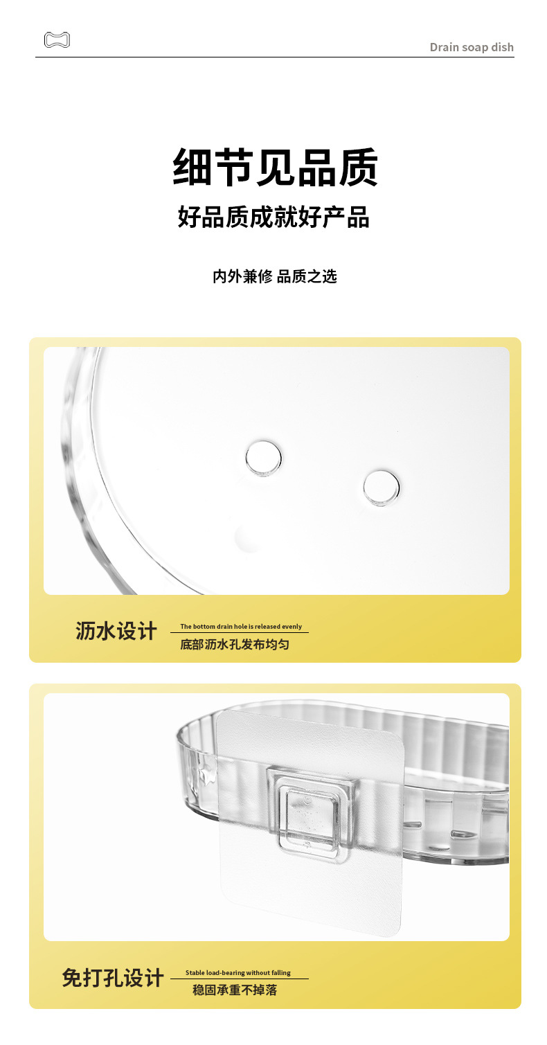 Transparent and simple PET high-quality, seamless soap box, non-punching, water-draining soap box rack, bathroom storage and storage, moisture-proof soap box tray pic 12