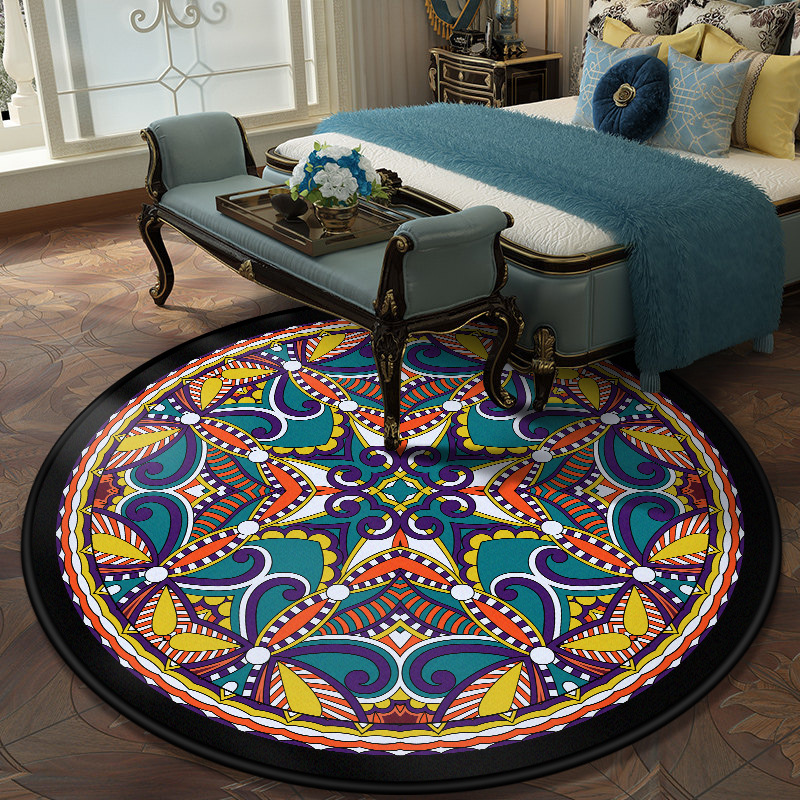 Cross-border ethnic wind round floor mat alfombra cristal de peluche mandala estampada mesa de centro cesta colgante sala de estar hogar pic 5
