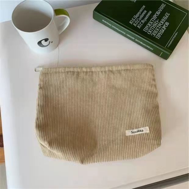 Corduroy solid-color cosmetic bag pic 3