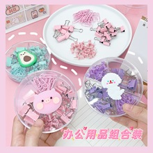 Ins-style cartoon transparent pusher, learning and office materials organization and fixation device, creative traceless document binding clip pic 2