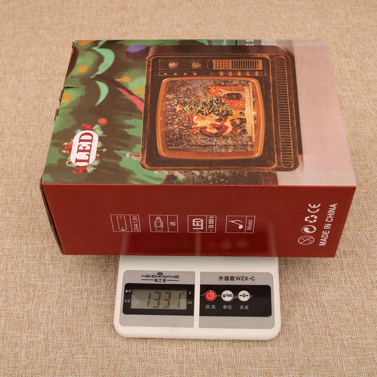 新款圣诞节音乐飘雪注水电视机夜灯礼物摆件圣诞节装饰品八音盒详情9