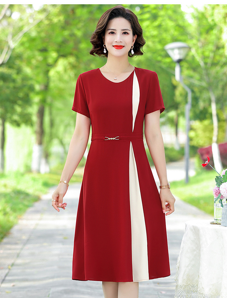 妈妈装夏季连衣裙40岁50中老年短袖女洋气裙子修身中年人薄款长裙详情21