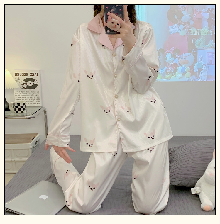 Pure Desire High-end simple long-sleeved pajamas for women Spring and Autumn 2023 new large-sized home wear set that can be worn outside pic 11