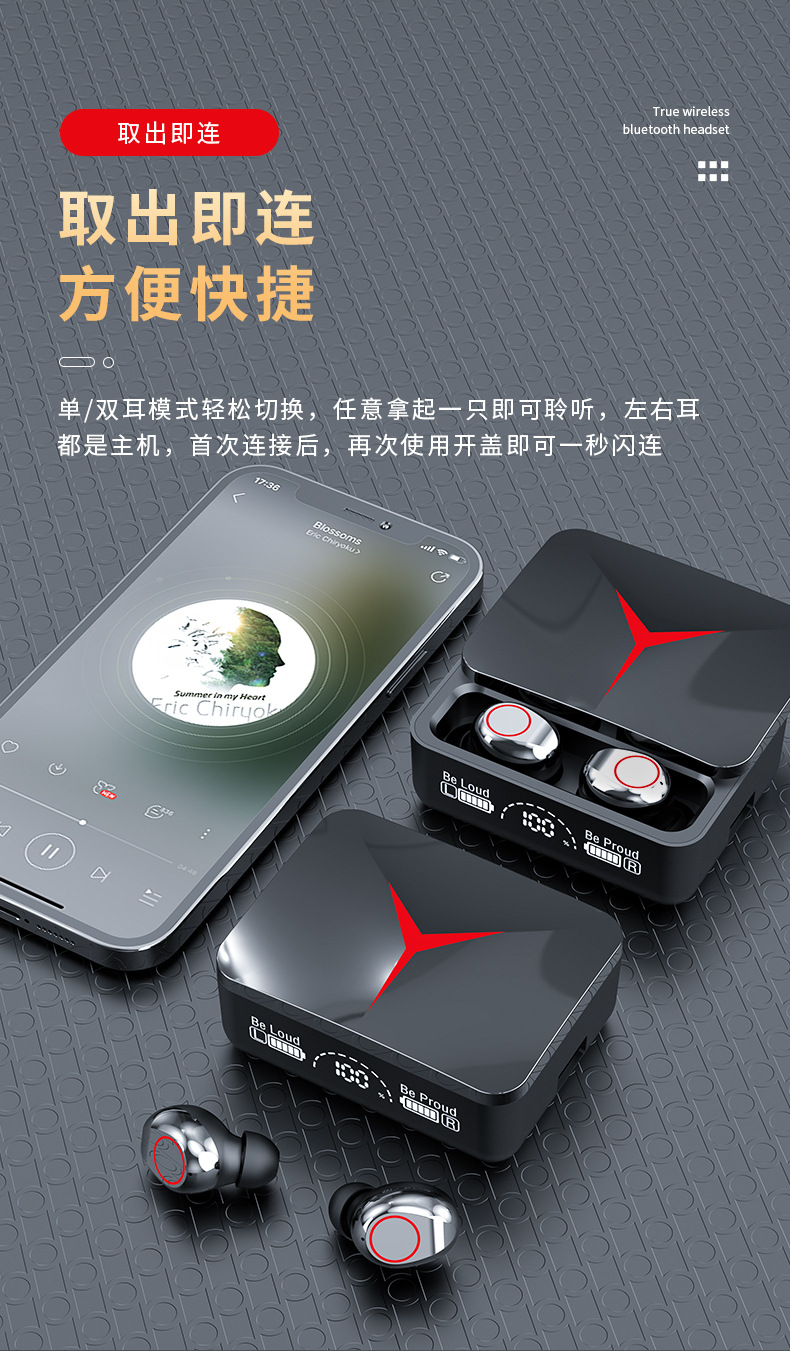 Cross-border Bluetooth headphones YD F9-5C F9 yd03 x15 wireless touch digital display in-ear sports headphones pic 6
