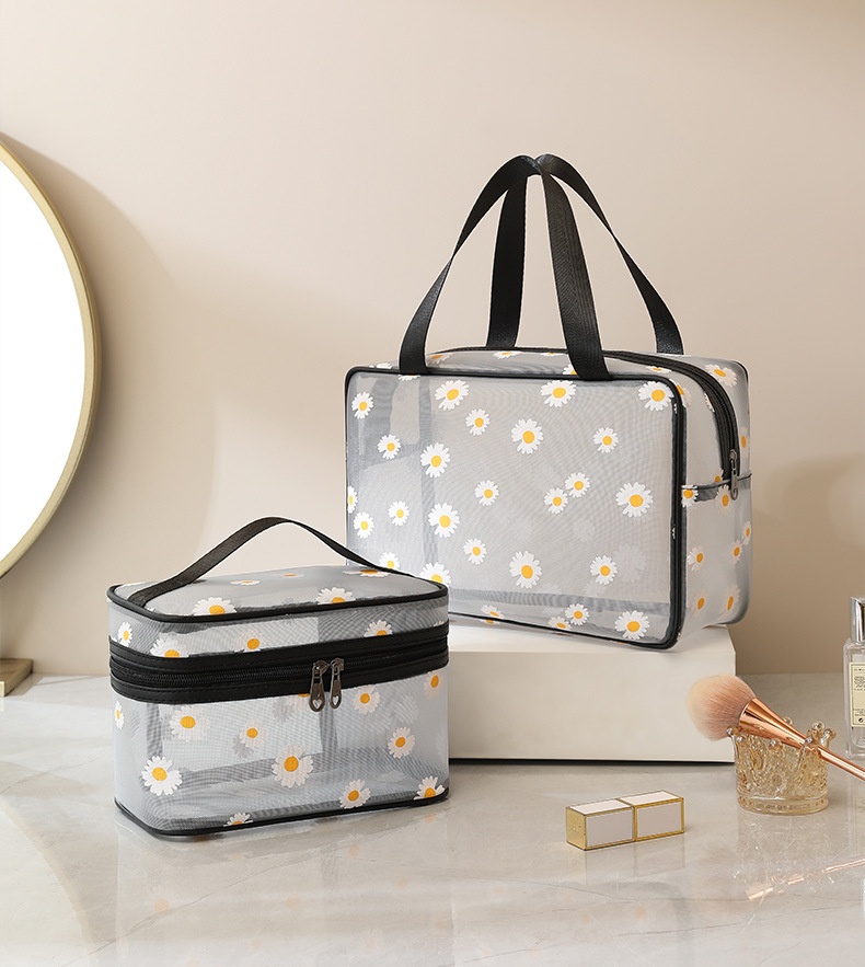 新款小雏菊网纱透气洗漱化妆包手提网纱化妆大容量简约旅行收纳包详情16