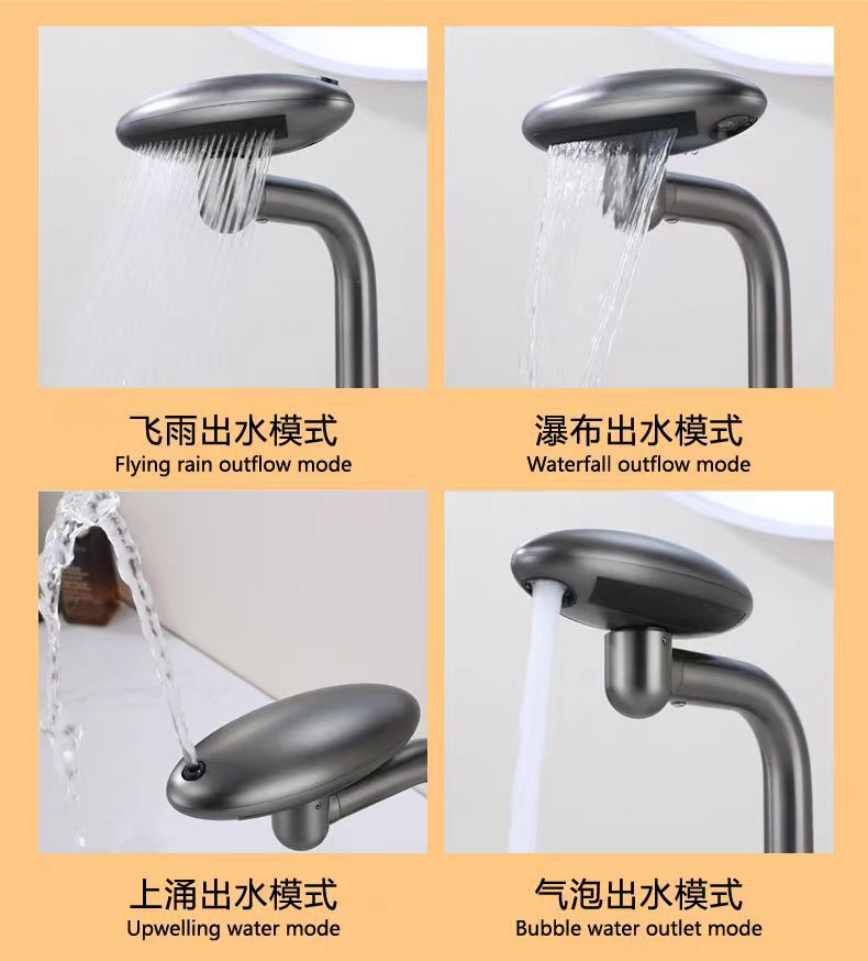 枪灰色面盆冷热家用洗脸盆洗漱台盆多功能可旋转飞雨瀑布水龙头铜详情3