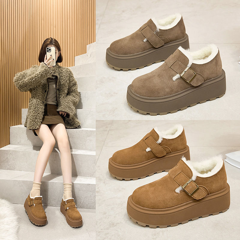 小码真皮厚底勃肯鞋女2024秋冬新款增高豆豆鞋加绒保暖外穿毛毛鞋详情2