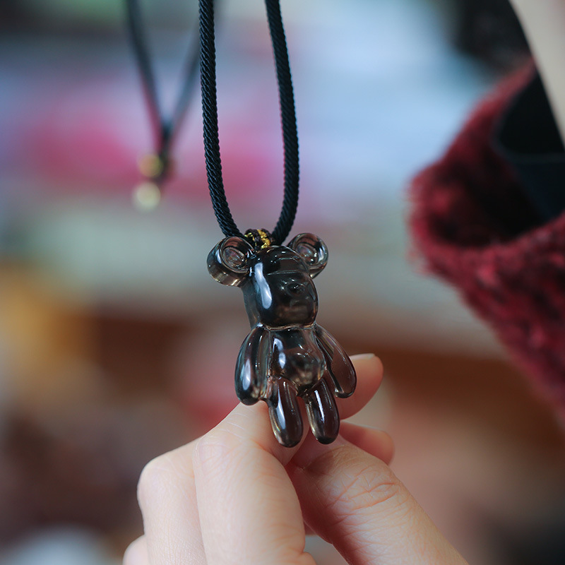 New ice variety violent bear pendant, natural high-ice obsidian bear brined rope necklace, internet-famous bear sweater chain pic 8