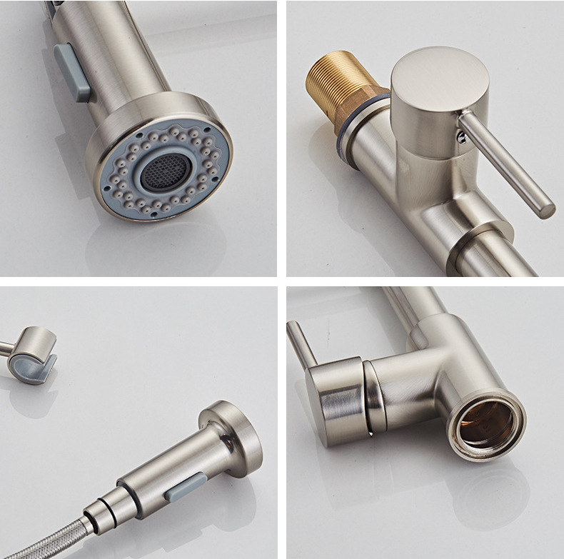 Kitchen spring faucet, pull-out faucet, telescopic household brushed stainless steel cold and hot universal faucet pic 41