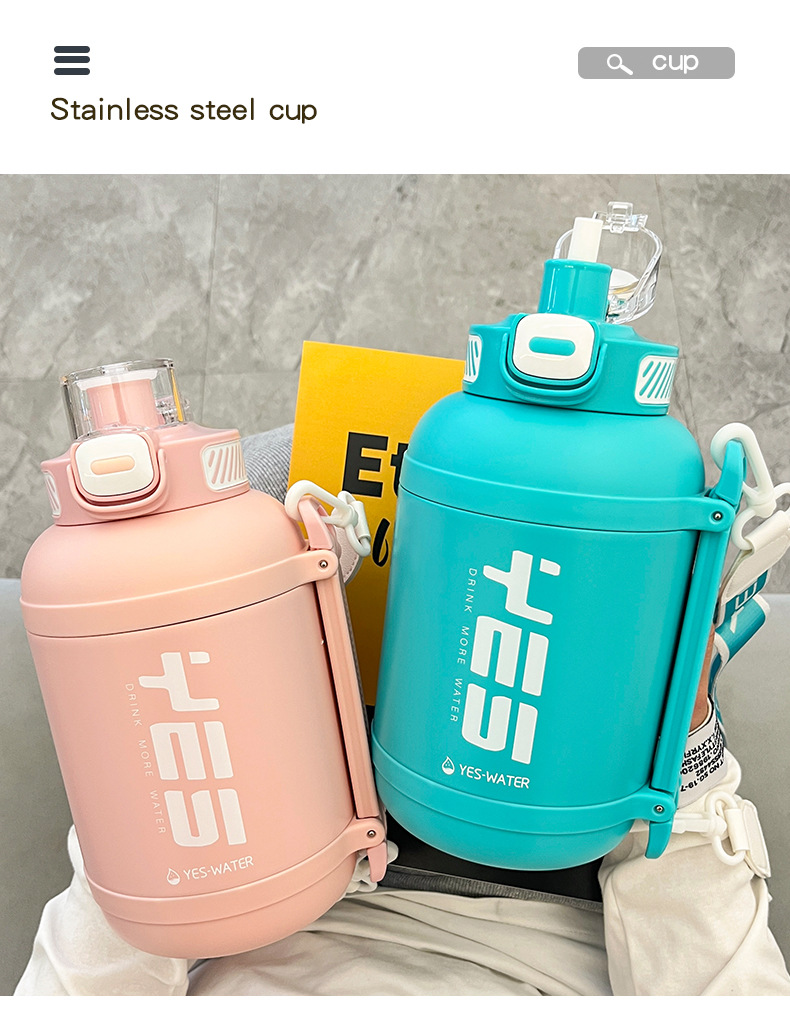Giant insulated cup, 316 stainless steel ton bucket, sports and fitness large-belted cup, portable insulated water bottle with straw pic 37