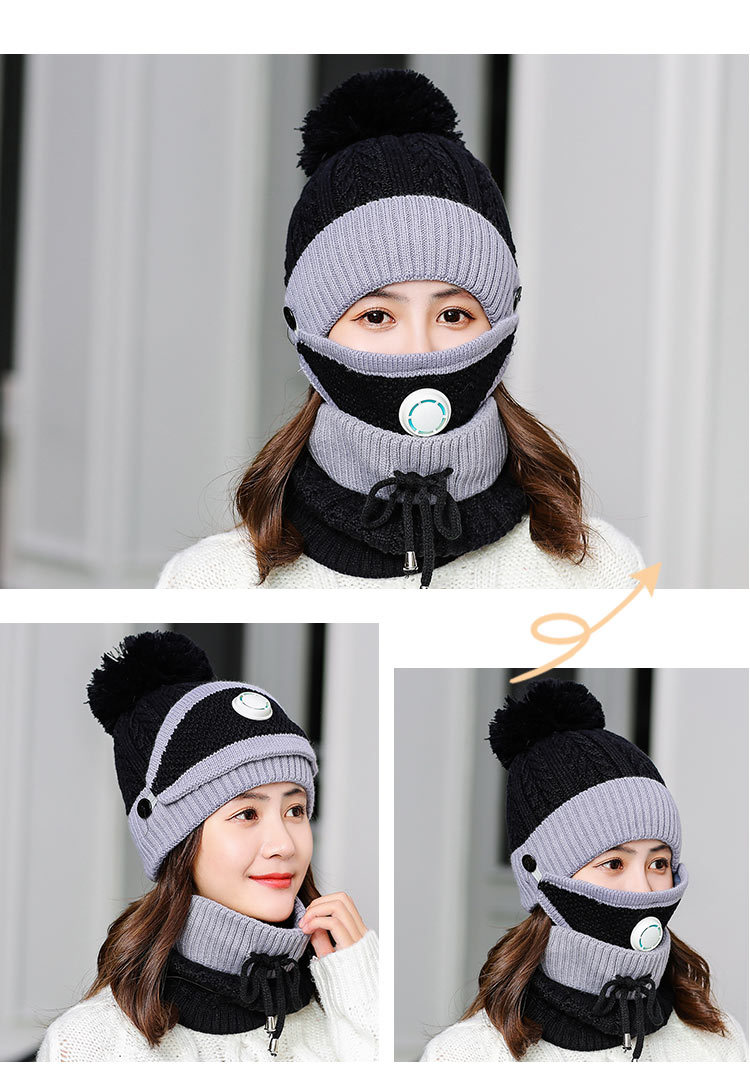 Новая осенняя зимняя шляпка корейской версии маски для дыхания с помпонами и кепкой для езды на велосипеде на открытом воздухе pic 7