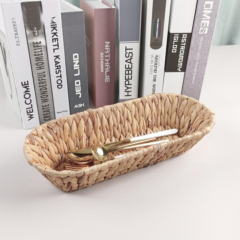 家用零食收纳篮创意草编葫芦草编织果盘刀叉篮小吃编织篮面包篮子详情1