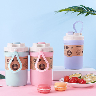 Creative Korean-style wheat mug, portable plastic cup, cute student couple coffee, office small water cup pic 17