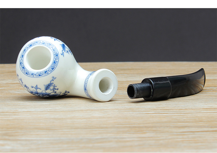 木香陶瓷烟斗烟丝烟具9MM过滤弯式亚克力烟嘴青花瓷烟斗厂家批发详情22