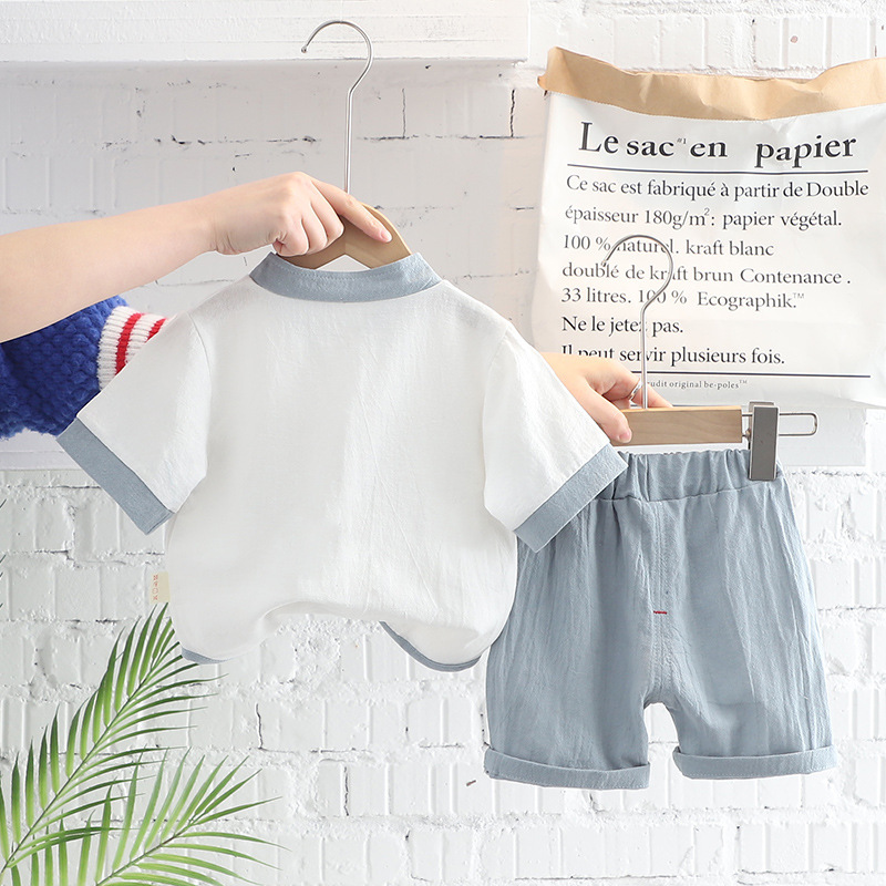 Niño chino estilo han bebé algodón lino manga corta ropa de estilo nacional para niños moda nacional para niños año del tigre conjunto de dos piezas pic 2