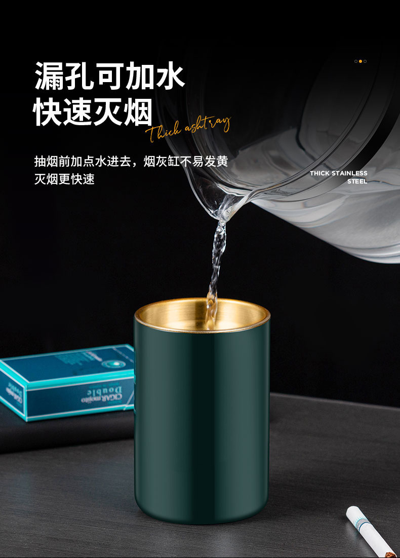 复古轻奢防飞灰烟灰缸安全无火高颜值不锈钢耐摔漏斗不炮灰烟灰桶详情9