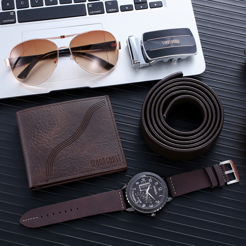 A08223men gift set Business Gift Set Wallet + Belt + Glasses + Watch 4pcs/s pic 5