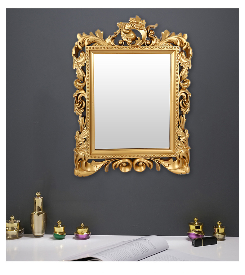 New edge-wrapped square bathroom mirror, retro and elegant wall-mounted decoration, no need for drilling, creative and luxurious decorative mirror pic 8