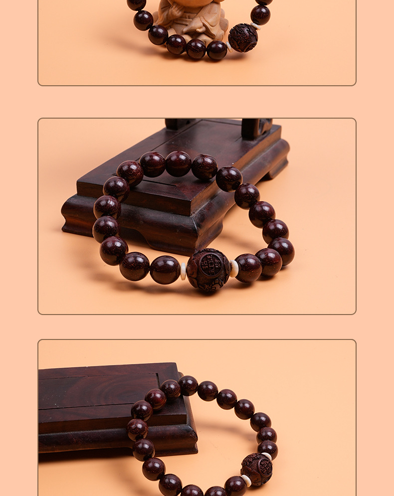 Classic small-leaf purple sandalwood bracelet, single circle 1.0cm, with carved PI Xiu, Jin Bao Buddhist prayer beads, prayer beads, cultural and artistic bracelet, string of beads pic 9