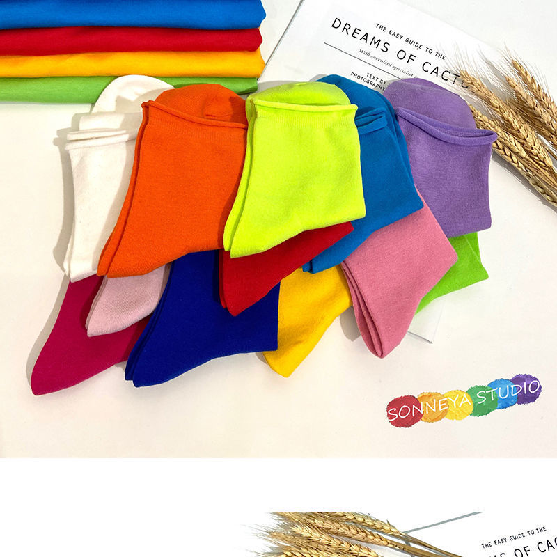 纯色袜子学院风闺班服色针织中筒袜女果色堆堆袜百搭彩色长袜潮详情7