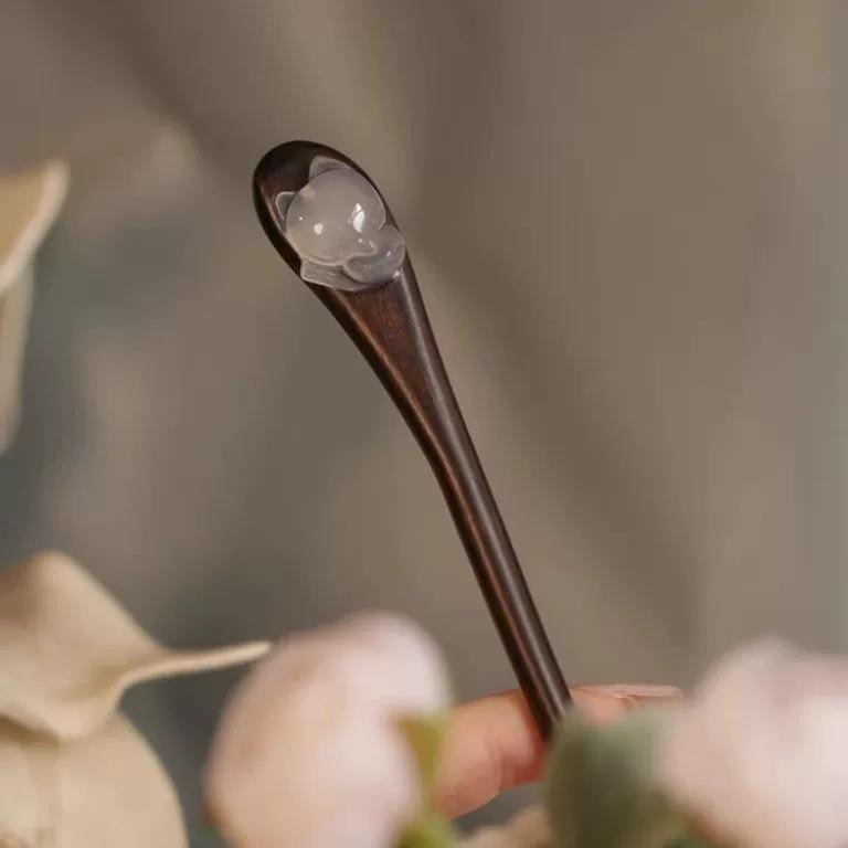 Chinese style, Chinese trend, ancient style, little fox wooden hairpin, new Chinese style, back of the head, updo hairpin, hairpin, classical and simple Hanfu hair accessory, hairpin for women pic 3