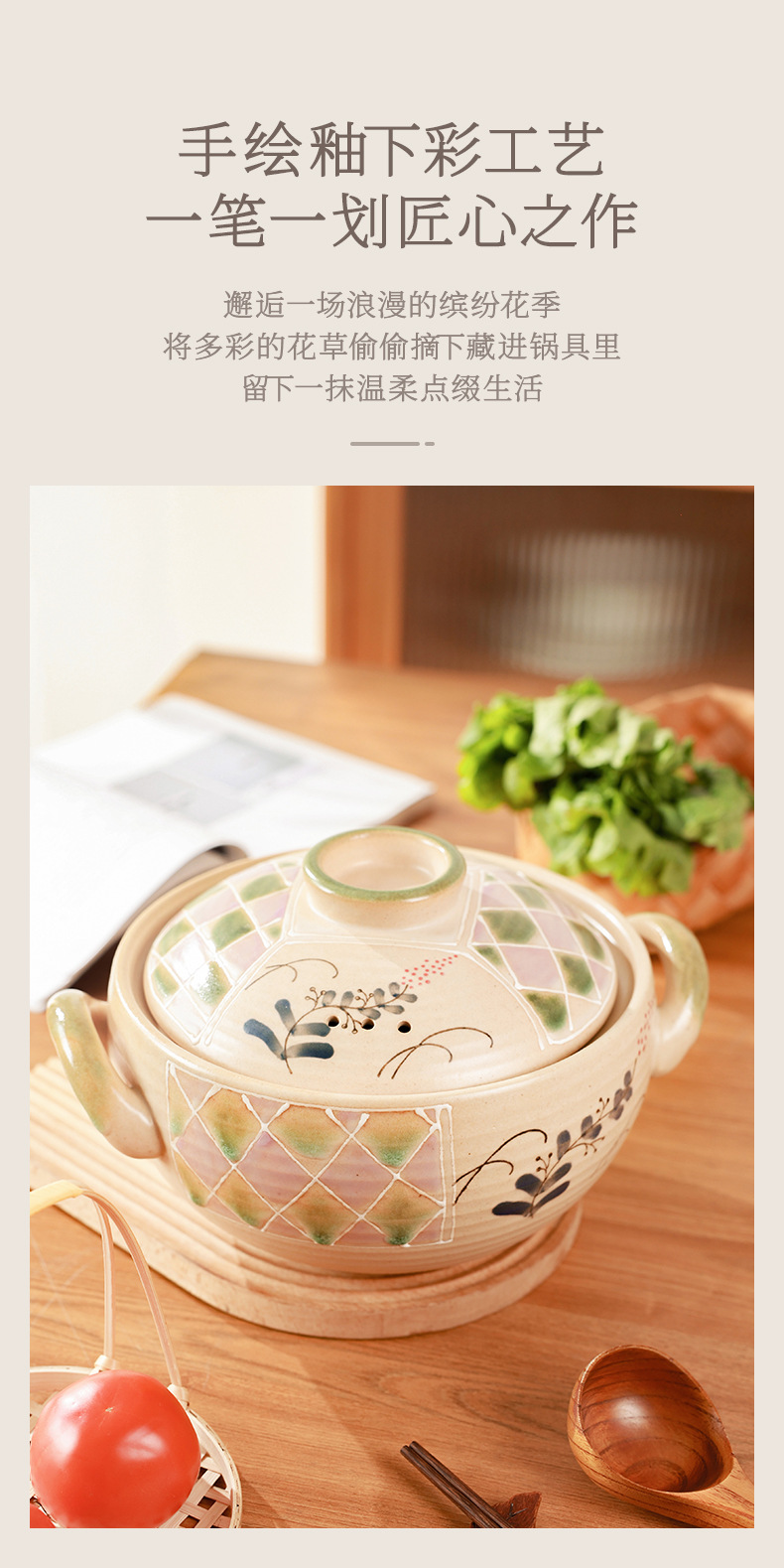 Japanese-style clay pot, household soup and stew pot, large Mantoyaki ceramic pot, open flame gas high-temperature resistant gas stove, clay pot pic 3