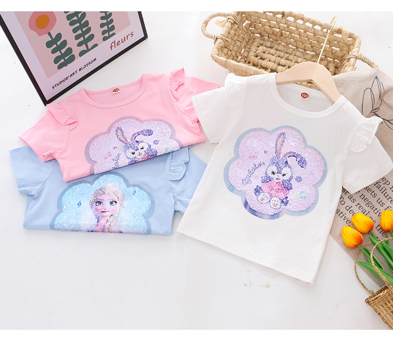 2024童装夏装新款女童短袖T恤体恤女童变色亮片上衣厂家一件代发详情13