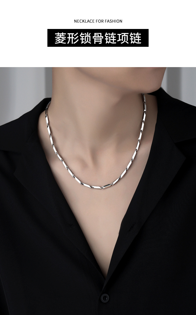 项链男潮嘻哈锁骨链男士轻奢小众设计高级感钛钢毛衣链子男生颈链详情1